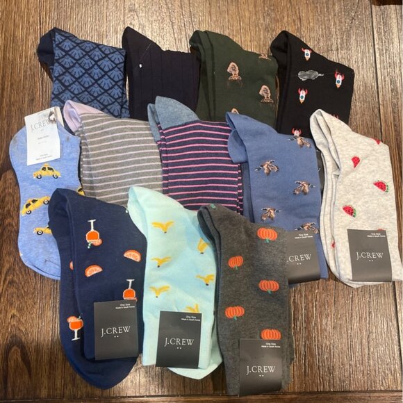 NWT FLAWED - Lot of 12 - J.Crew Factory Men's Lightweight Socks Novelty Stripes - Picture 1 of 16